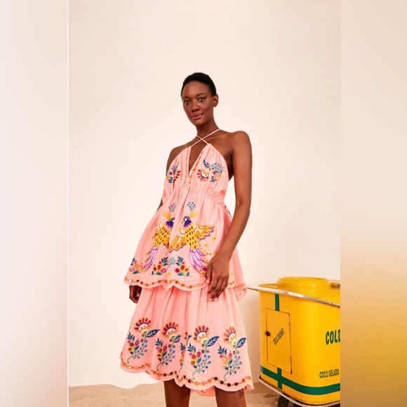 FARM Rio Dresses & Skirts - NWT Farm Rio Richelieu Crossed Front Parrot Midi Dress Pink Size M